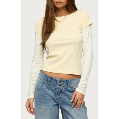 Edikted Layered Stripe Long Sleeve T-shirt In Yellow