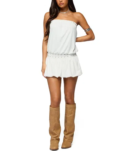 Edikted Layton Studded Strapless Bubble Hem Minidress In White