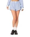 Edikted Lea Pinstripe Cotton Blend Boxer Shorts In Light Blue