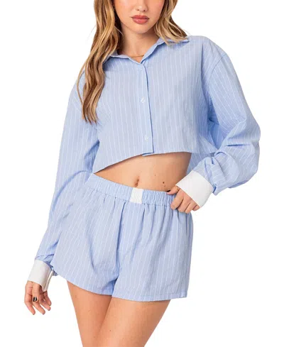 EDIKTED LEA CROPPED BUTTON UP SHIRT