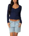 Edikted Leah Henley Top In Navy