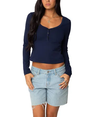 Edikted Leah Henley Top In Navy