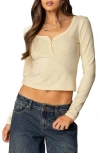 Edikted Leah V-neck Long Sleeve Henley In Yellow