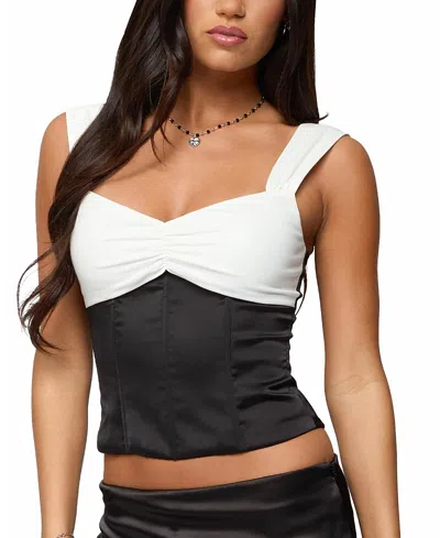 Edikted Leandre Contrast Satin Effect Boned Top In Multi
