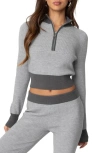 Edikted Lei Contrast Trim Half Zip Crop Top In Gray