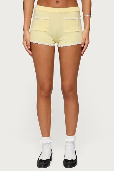 Edikted Leila Scalloped Knit Shorts In Yellow, Women's At Urban Outfitters