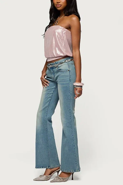 Edikted Leira Silky Sparkly Strapless Top In Pink, Women's At Urban Outfitters