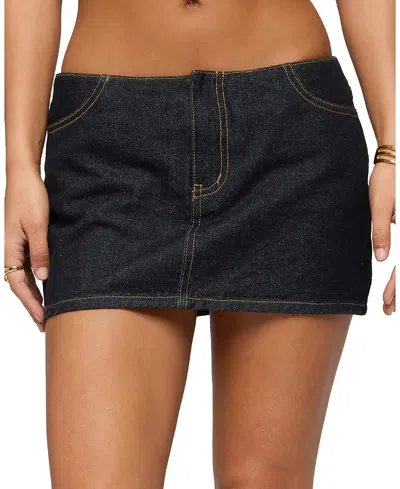 Edikted Leire No Waistband Denim Mini Skort In Black