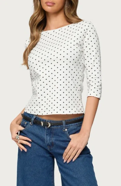Edikted Lela Polka Dot Quarter Sleeve Shirt In White