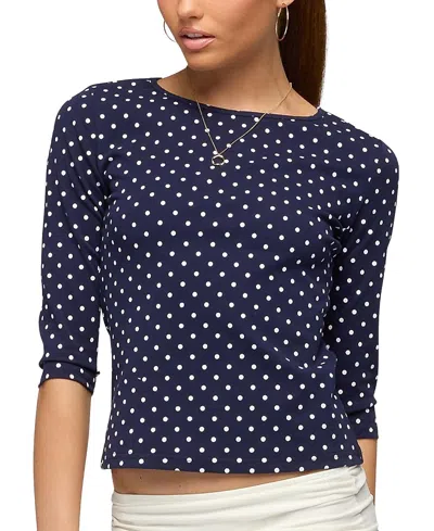 Edikted Lela Polka Dot Quarter Sleeve Top In Blue