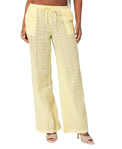 Edikted Lemon Lacey Cotton Pants In Yellow