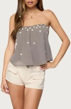 Edikted Lenie Strapless Chiffon Baydoll Top In Gray