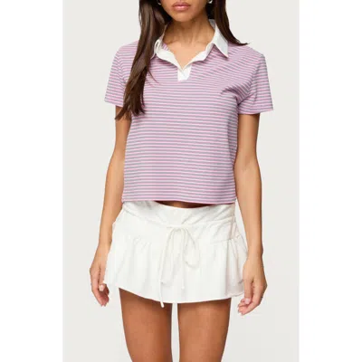 Edikted Lennie Stripe Polo In Pink