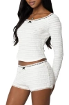 Edikted Lenny Smocked Textured Lace Trim Top In White