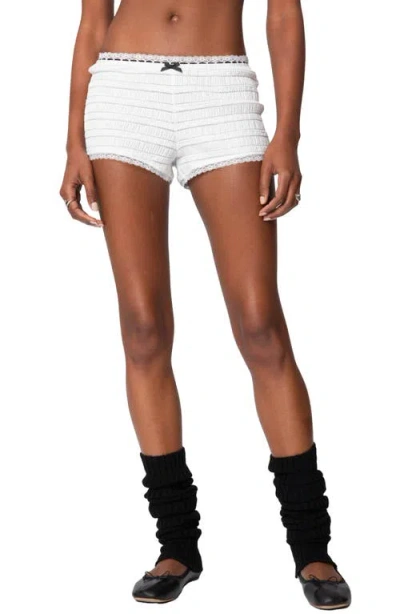 Edikted Lenny Lacey Textured Micro Shorts In White