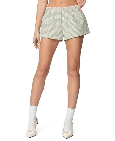 Edikted Lenorah Gingham Boxer Shorts In Green