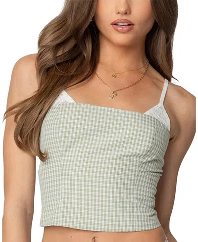 Edikted Lenorah Layered Gingham Top In Green