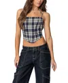 Edikted Leon Plaid Lace-up Corset Top In Navy