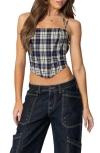 Edikted Leon Plaid Lace-up Corset Top In Navy