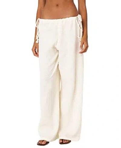 Edikted Leoni Side Tie Cotton Gauze Pants In Cream