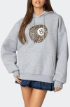 Edikted Leopard 8 Oversize Hoodie In Gray-melange