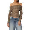 Edikted Leopard Print Fold Over Off The Shoulder Knit Top In Leopard
