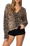 Edikted Leopard Print Fuzzy V-neck Cardigan In Leopard