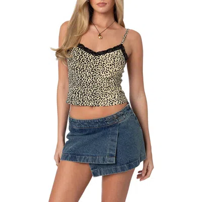 Edikted Leopard Print Lace Trim Camisole In Blue