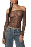 Edikted Leopard Print Sheer Mesh Off The Shoulder Top In Multi