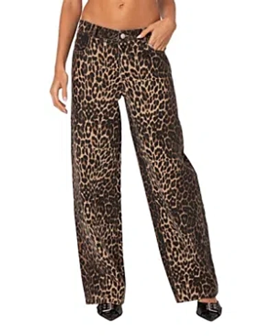 Edikted Leopard Printed Low Rise Jeans In Animal Print