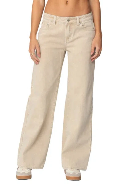 Edikted Leopard Star Low Rise Wide Leg Jeans In Beige-washed