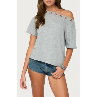 Edikted Leslee Grommet Off Shoulder T-shirt In Gray