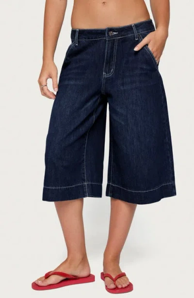 Edikted Letty Low Rise Denim Bermuda Shorts In Dark-blue