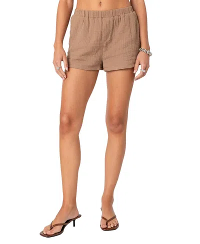 Edikted Levy Gauze Shorts In Brown