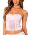 Edikted Lex Satin & Lace Corset In Light Pink