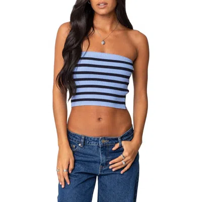 Edikted Lexi Stripe Rib Crop Tube Top In Blue