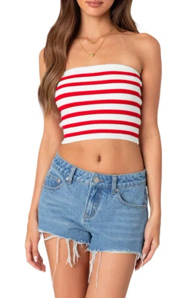 Edikted Lexi Stripe Rib Tube Top In Red