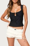 Edikted Leya Keyhole Textured Crop Top In Black