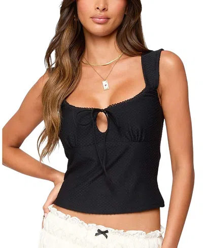 Edikted Leya Keyhole Textured Crop Top In Black