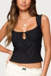 Edikted Leya Textured Keyhole Top In Black, Women's At Urban Outfitters In Black