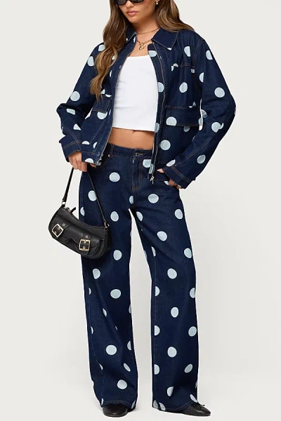 Edikted Leyah Polka Dot Low Rise Wide Leg Jeans In Blue