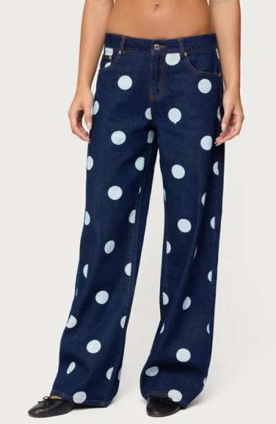 Edikted Leyah Polka Dot Low Rise Wide Leg Jeans In Blue