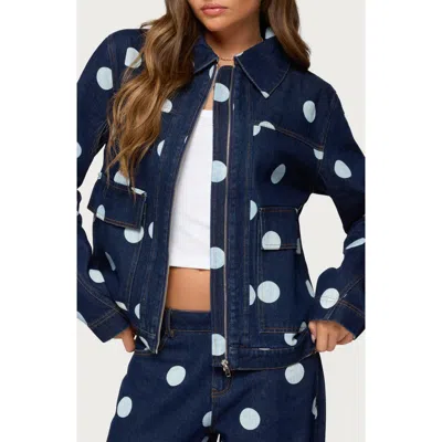 Edikted Leyah Polka Dot Oversize Denim Jacket In Blue