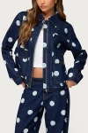 Edikted Leyah Polka Dot Oversize Denim Jacket In Blue