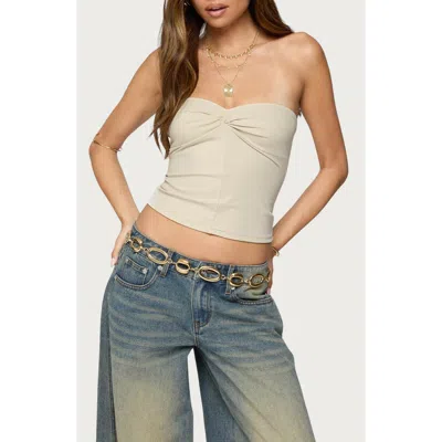 Edikted Lian Twist Front Strapless Crop Top In White