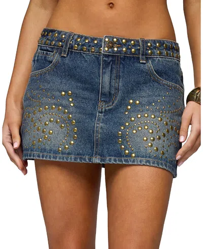 Edikted Libbey Studded Denim Mini Skirt In Blue