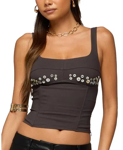 Edikted Libbie Iridescent Button Corset In Brown