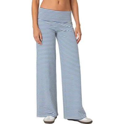 Edikted Lilah Stripe Foldover Pants In Blue-and-white