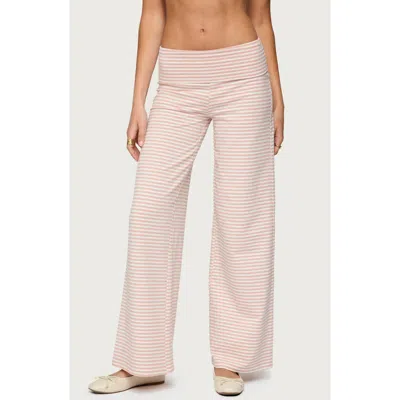 Edikted Lilah Stripe Foldover Wide Leg Pants In Pink