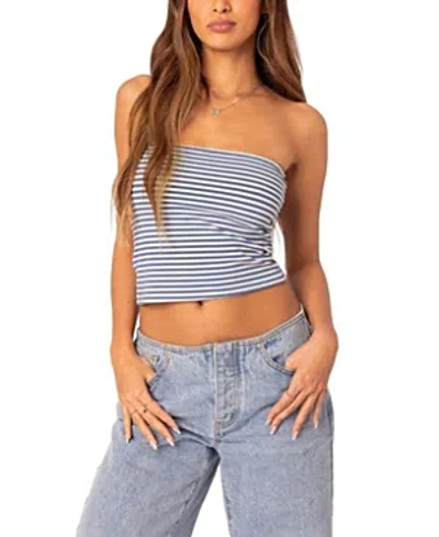 Edikted Lilah Stripe Tube Top In Blue-and-white